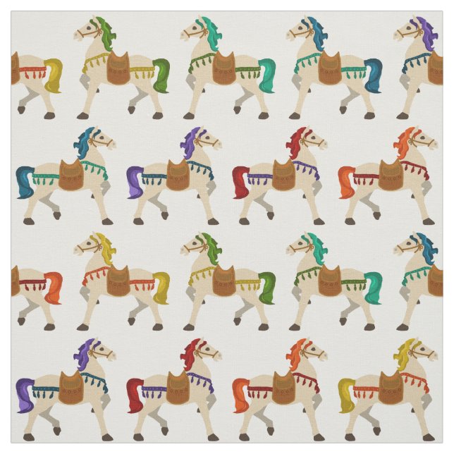 rainbow horses white fabric (Swatch)