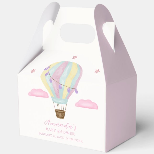 Rainbow Hot Air Balloon Cloud Star Baby Shower Favour Box (Front)