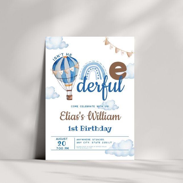 Rainbow Hot Air Balloon Isn't he 1st Birthday Invitation (Creator Uploaded)