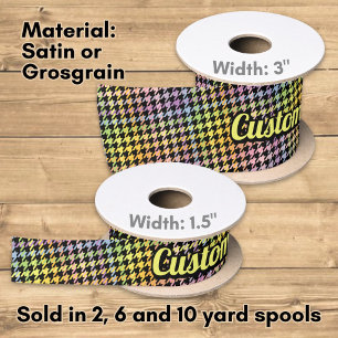 Rainbow Houndstooth Pattern Satin Ribbon