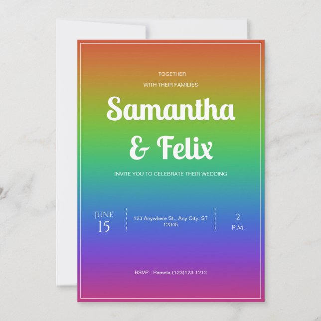 Rainbow Hue Ombre Wedding Invitation (Front)