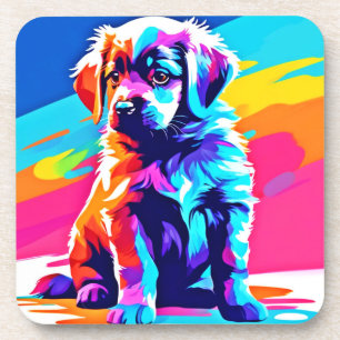 Rainbow Hued Dog Art Coaster