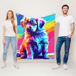 Rainbow Hued Dog Art Fleece Blanket