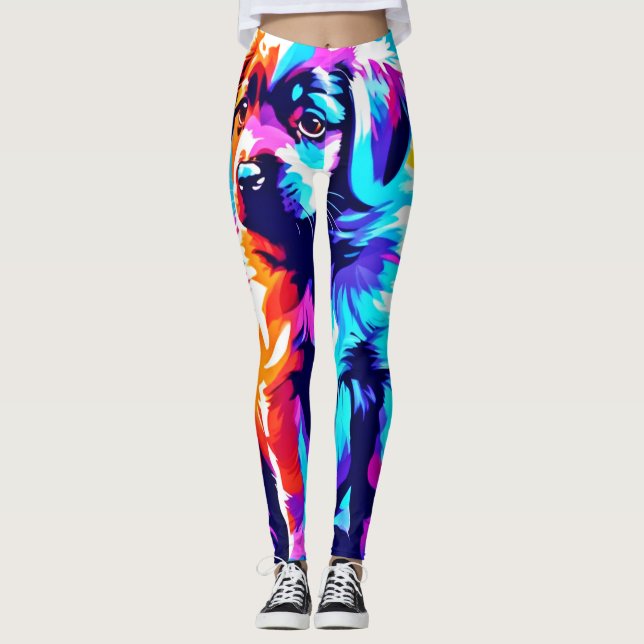 Rainbow Hued Dog Art Leggings (Front)
