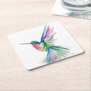 Rainbow Hummingbird Paper Coasters