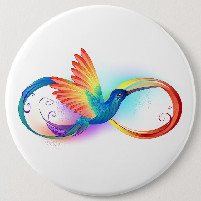 Rainbow Hummingbird with Infinity symbol 6 Cm Round Badge (Front)