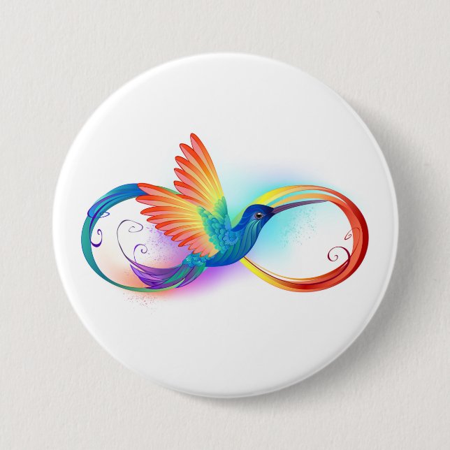 Rainbow Hummingbird with Infinity symbol 7.5 Cm Round Badge (Front)