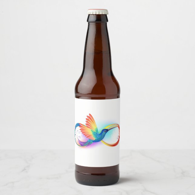 Rainbow Hummingbird with Infinity symbol Beer Bottle Label (Front)