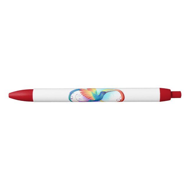 Rainbow Hummingbird with Infinity symbol Black Ink Pen (Front)
