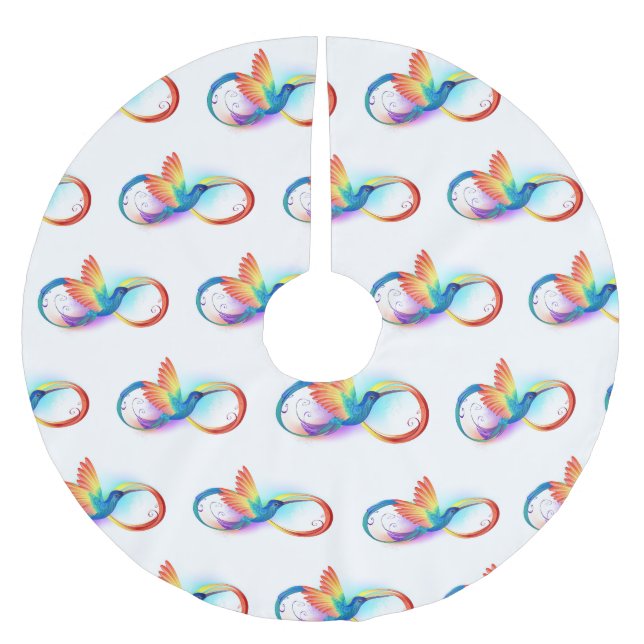 Rainbow Hummingbird with Infinity symbol Brushed Polyester Tree Skirt (Front)
