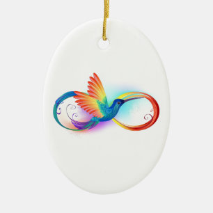 Rainbow Hummingbird with Infinity symbol Ceramic Tree Decoration