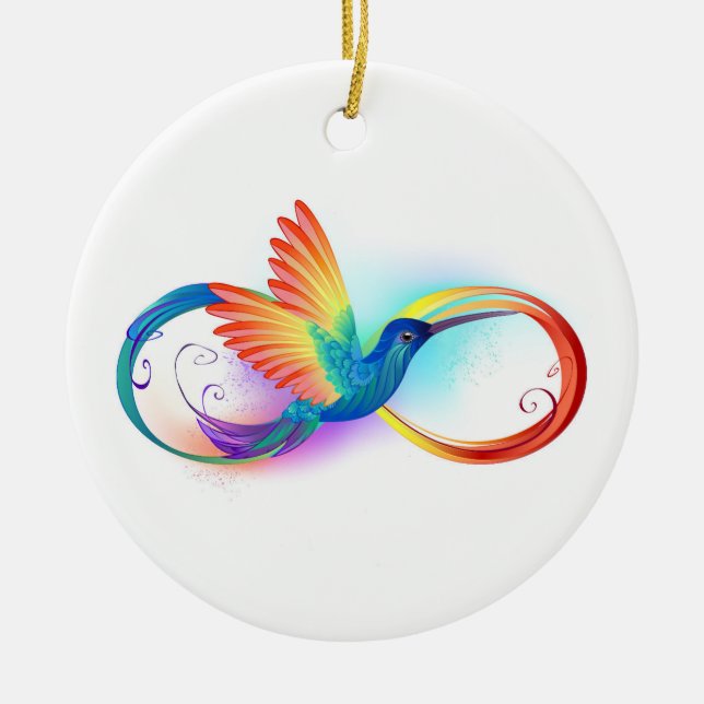 Rainbow Hummingbird with Infinity symbol Ceramic Tree Decoration (Front)