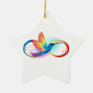Rainbow Hummingbird with Infinity symbol Ceramic Tree Decoration