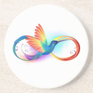 Rainbow Hummingbird with Infinity symbol Coaster
