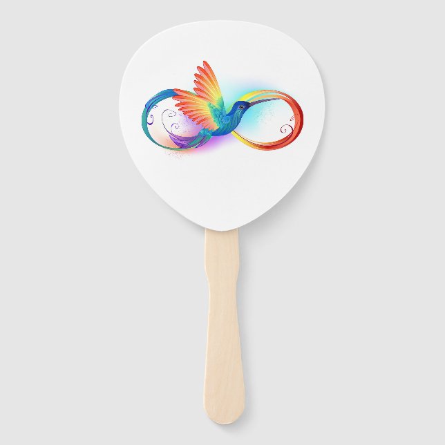 Rainbow Hummingbird with Infinity symbol Hand Fan (Front)