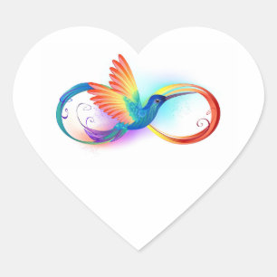 Rainbow Hummingbird with Infinity symbol Heart Sticker