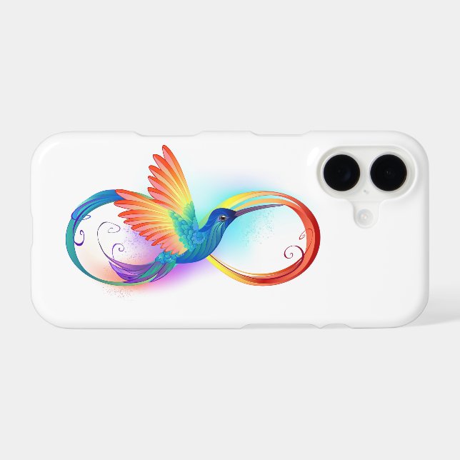 Rainbow Hummingbird with Infinity symbol iPhone Case (Back Horizontal)