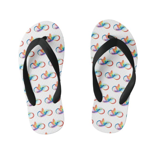 Rainbow Hummingbird with Infinity symbol Kid's Jandals (Footbed)