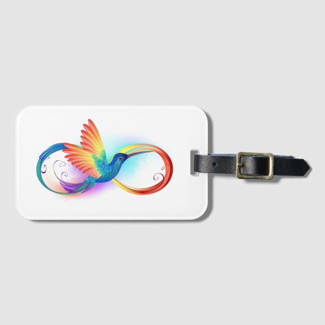 Rainbow Hummingbird with Infinity symbol Luggage Tag (Front Horizontal)