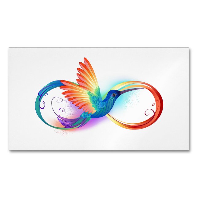 Rainbow Hummingbird with Infinity symbol Magnetic Business Card (Front)