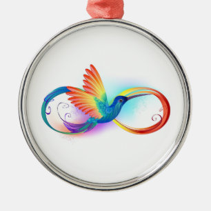 Rainbow Hummingbird with Infinity symbol Metal Tree Decoration