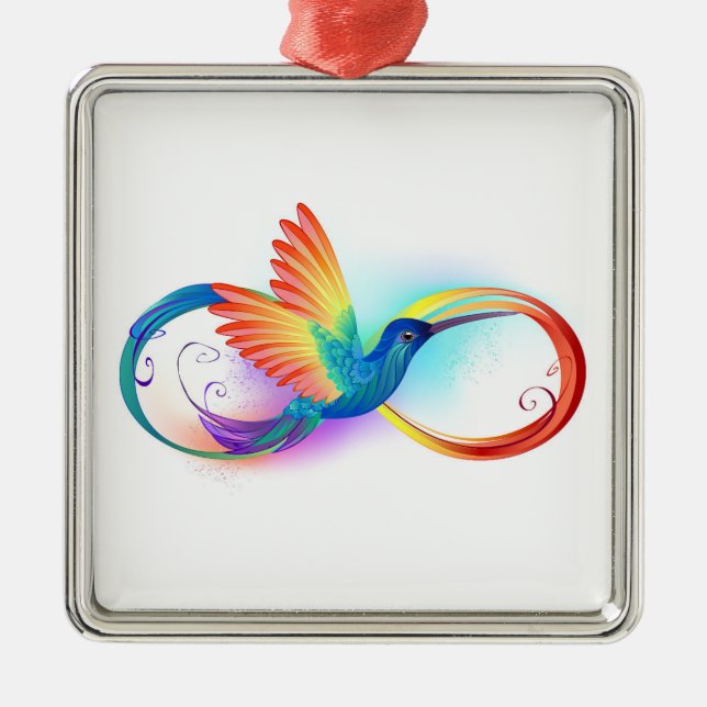 Rainbow Hummingbird with Infinity symbol Metal Tree Decoration (Front)