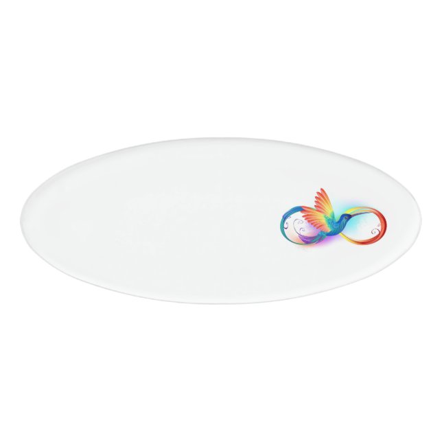 Rainbow Hummingbird with Infinity symbol Name Tag (Front)