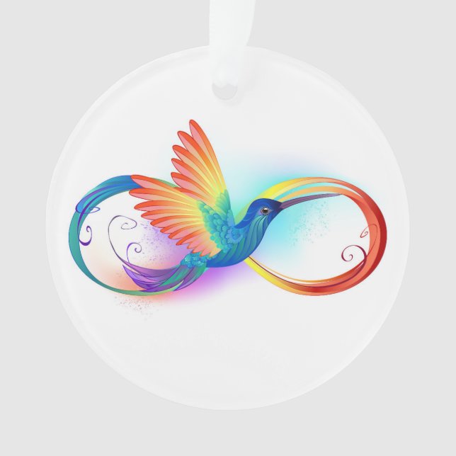 Rainbow Hummingbird with Infinity symbol Ornament (Front)