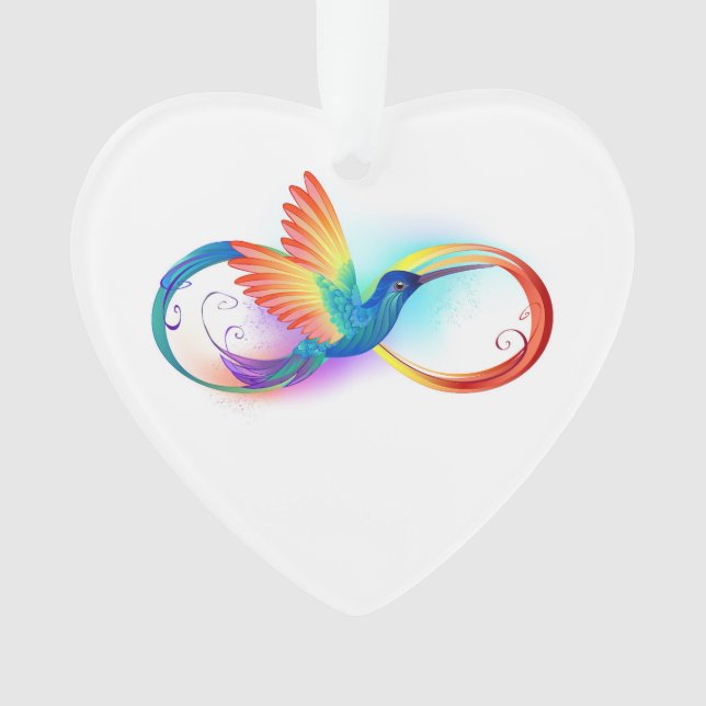 Rainbow Hummingbird with Infinity symbol Ornament (Front)