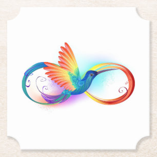 Rainbow Hummingbird with Infinity symbol Paper Coaster