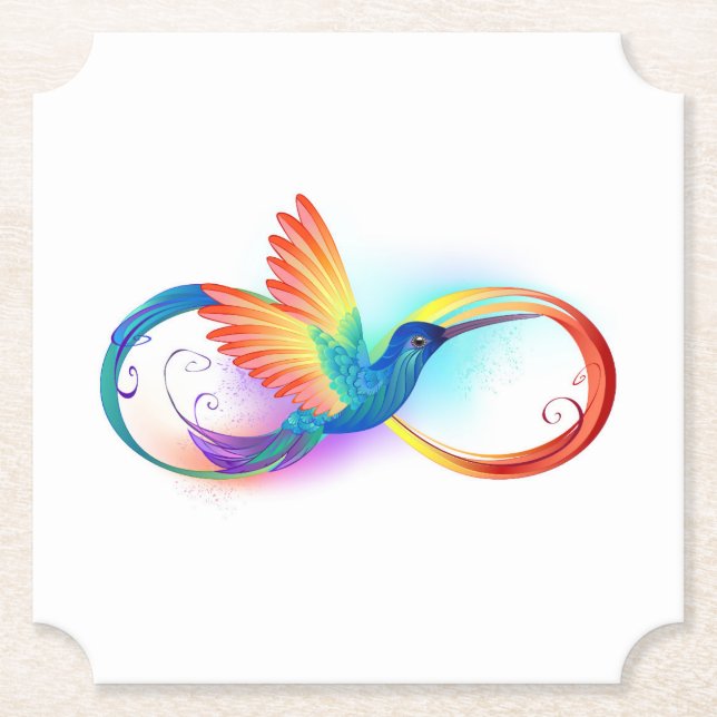 Rainbow Hummingbird with Infinity symbol Paper Coaster (Front)