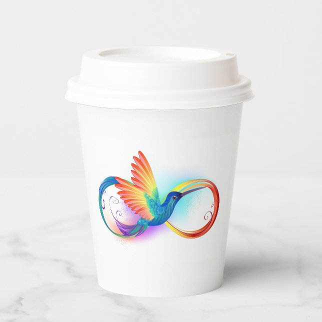 Rainbow Hummingbird with Infinity symbol Paper Cups (Front)