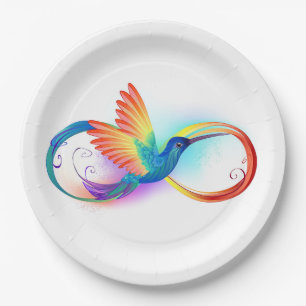Rainbow Hummingbird with Infinity symbol Paper Plate