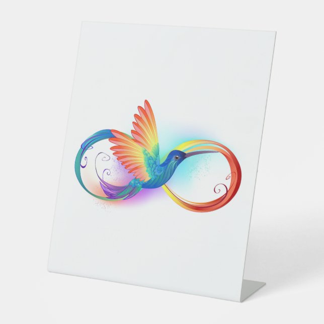 Rainbow Hummingbird with Infinity symbol Pedestal Sign (Front)