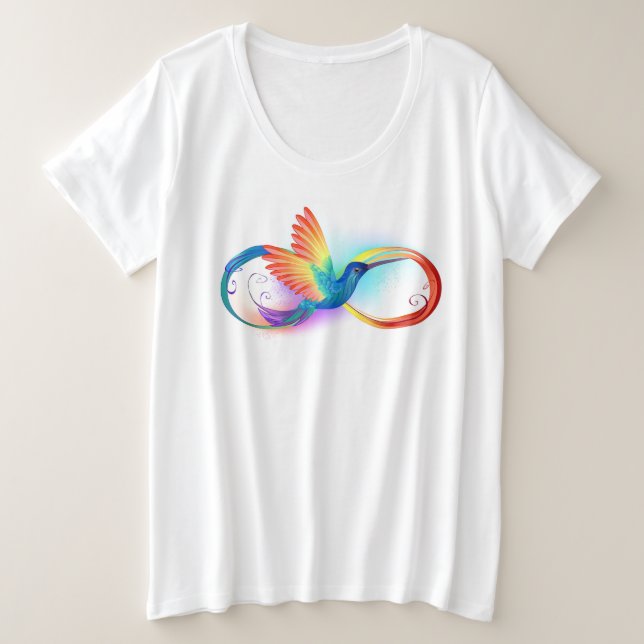 Rainbow Hummingbird with Infinity symbol Plus Size T-Shirt (Design Front)