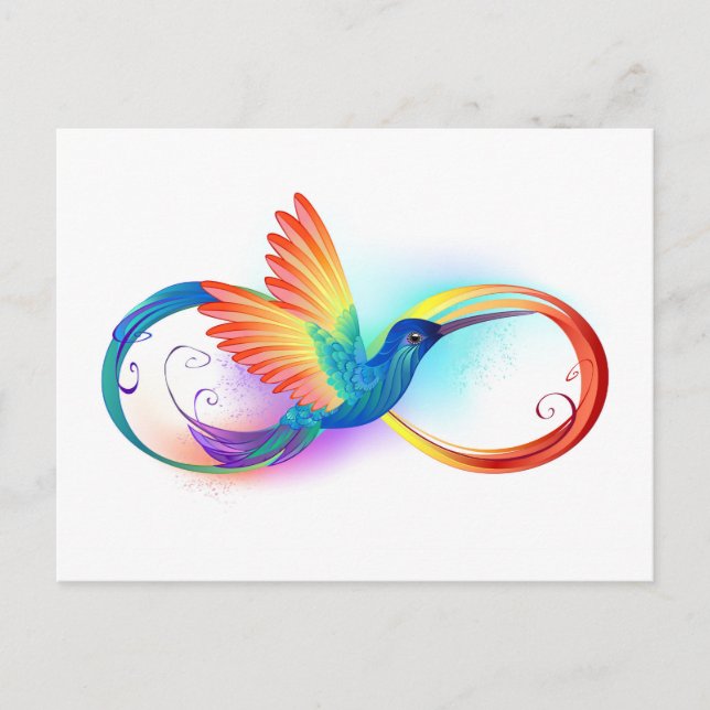 Rainbow Hummingbird with Infinity symbol Postcard (Front)
