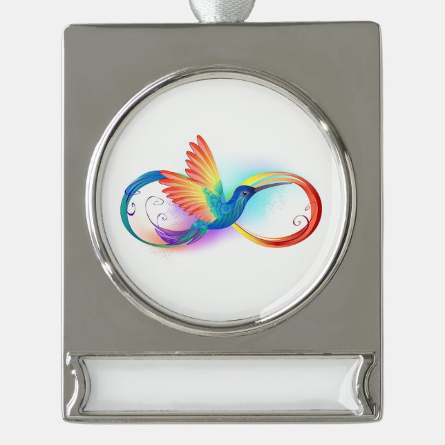Rainbow Hummingbird with Infinity symbol Silver Plated Banner Ornament (Front)