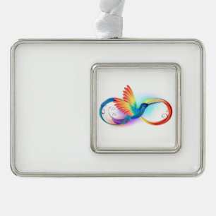 Rainbow Hummingbird with Infinity symbol Silver Plated Framed Ornament