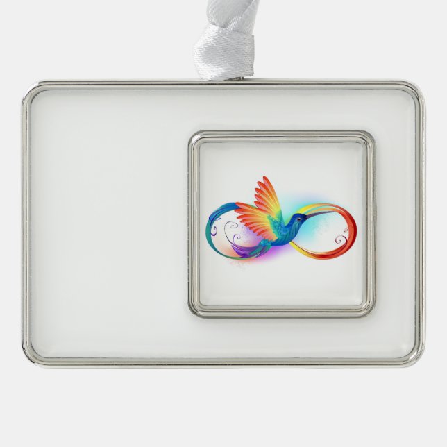 Rainbow Hummingbird with Infinity symbol Silver Plated Framed Ornament (Front)
