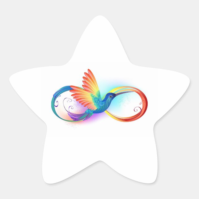 Rainbow Hummingbird with Infinity symbol Star Sticker (Front)