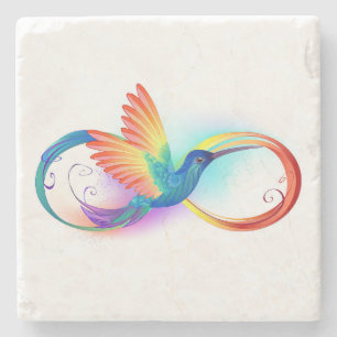 Rainbow Hummingbird with Infinity symbol Stone Coaster