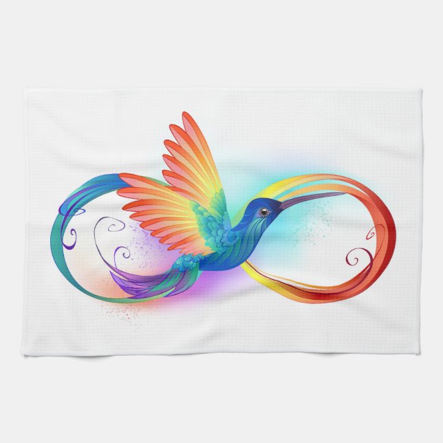 Rainbow Hummingbird with Infinity symbol Tea Towel (Horizontal)