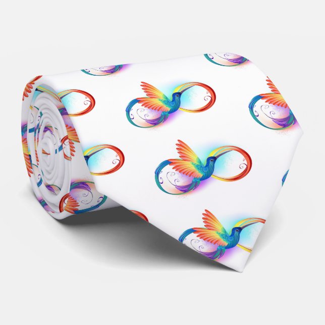 Rainbow Hummingbird with Infinity symbol Tie (Rolled)