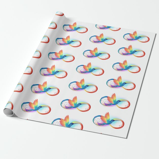Rainbow Hummingbird with Infinity symbol Wrapping Paper (Unrolled)
