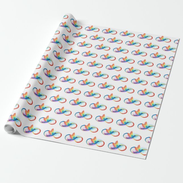 Rainbow Hummingbird with Infinity symbol Wrapping Paper (Unrolled)