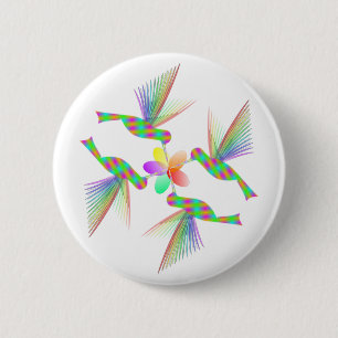 Rainbow Hummingbirds Kissing A Flower 6 Cm Round Badge