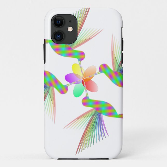 Rainbow Hummingbirds Kissing A Flower Case-Mate iPhone Case (Back)