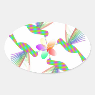 Rainbow Hummingbirds Kissing A Flower Oval Sticker