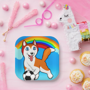 Rainbow Husky Paper Plate
