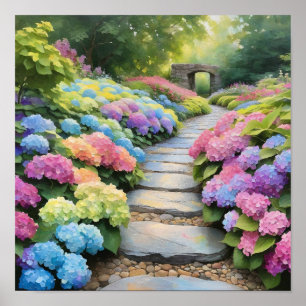 Rainbow Hydrangea Garden Path Poster